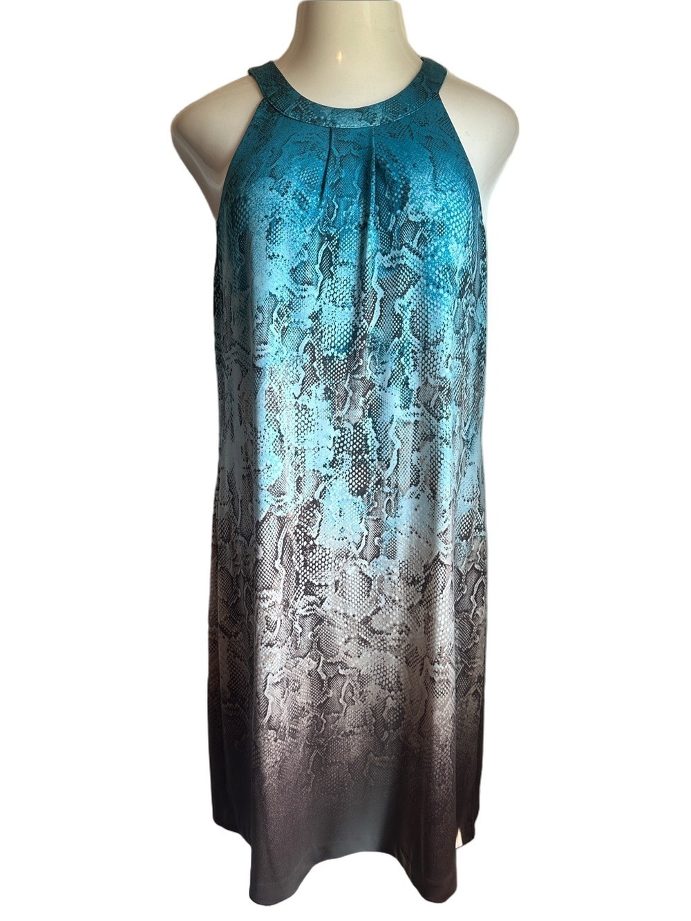 White House Black Market Blue Brown Snake Print Halter Dress Large